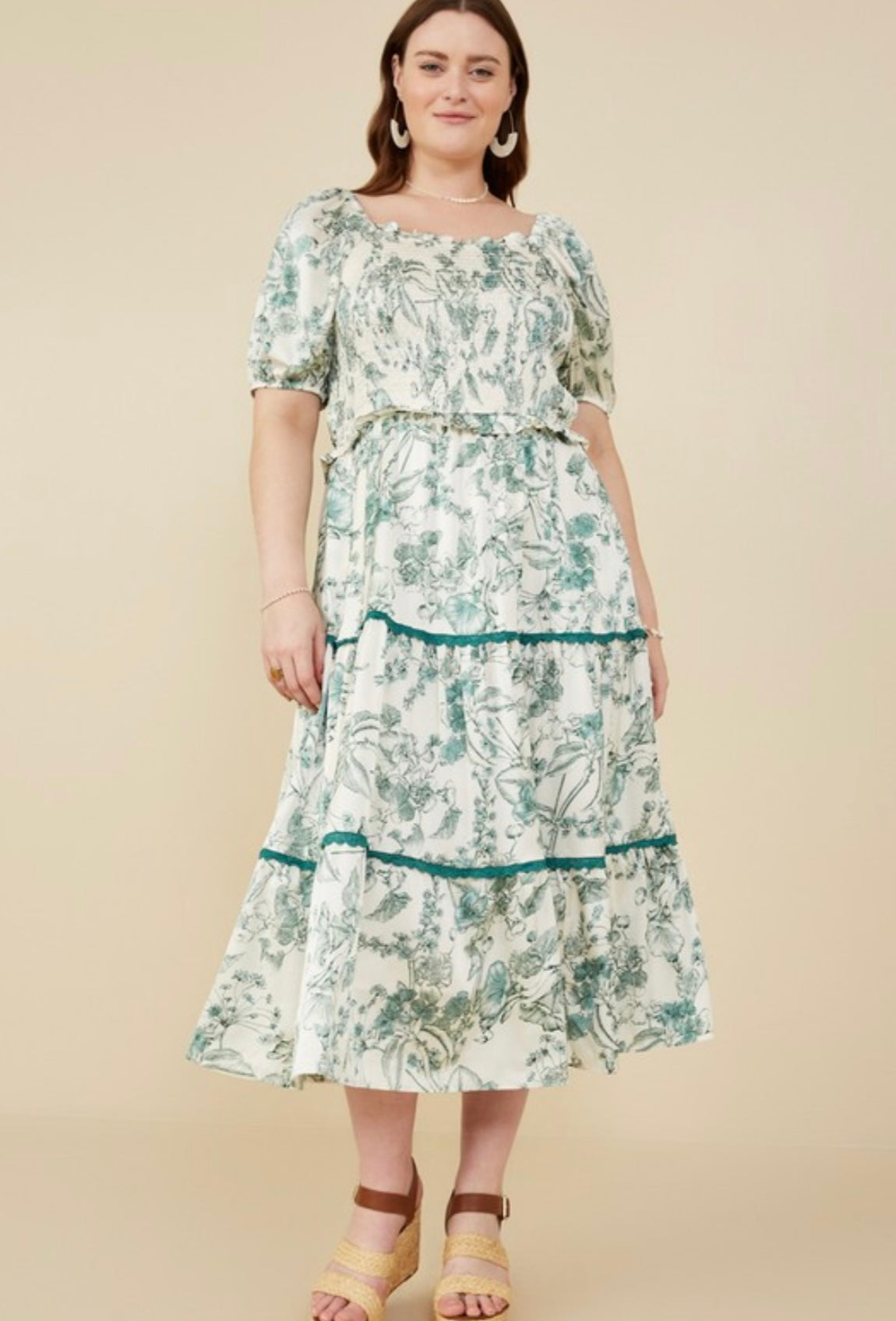 PLUS EMERALD FLORAL DRESS