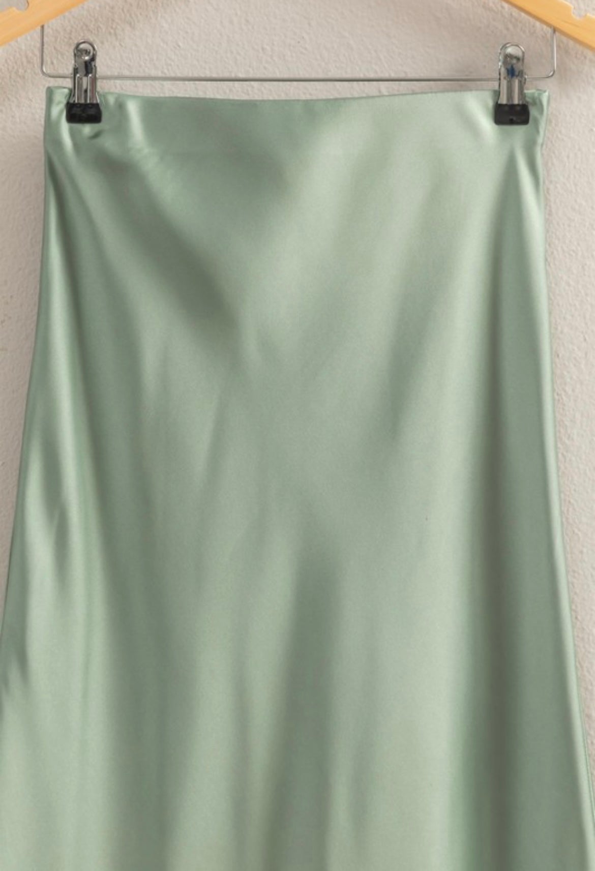 SAGE GREEN MIDI SATIN SKIRT