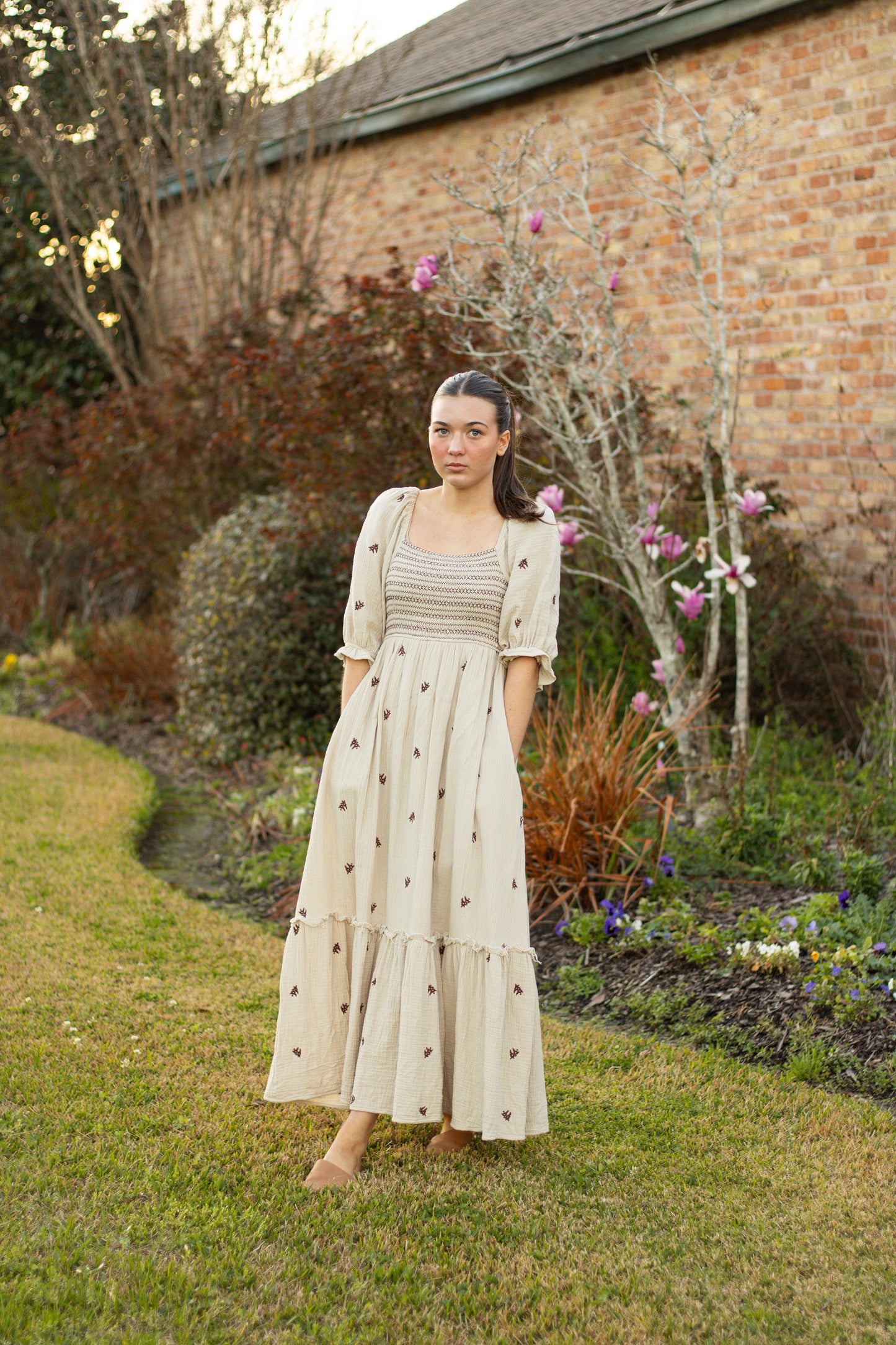 LINEN GAUZE SMOCKED DRESS