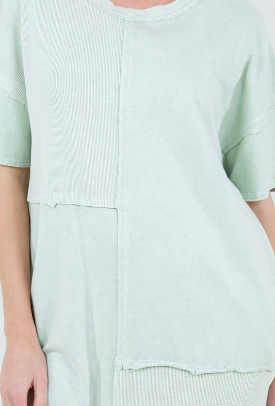 LIGHT SAGE MINERAL-WASH WAFFLE DRESS