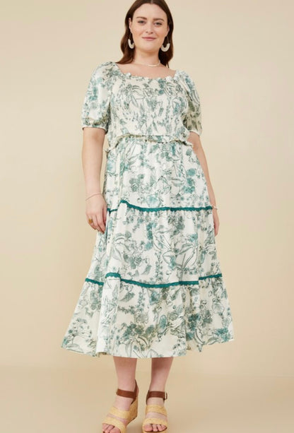 PLUS EMERALD FLORAL DRESS