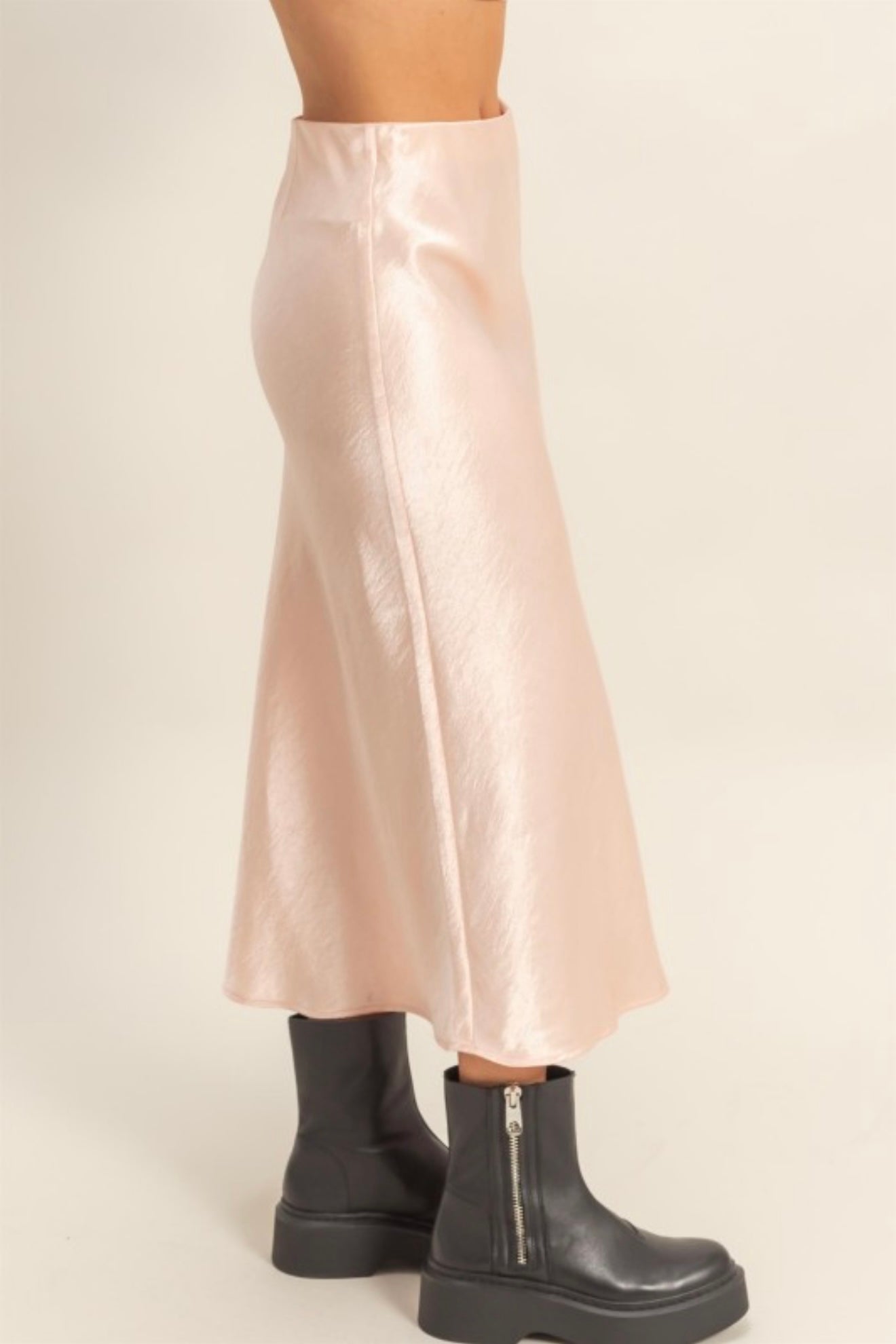 DUSTY PINK MIDI SATIN SKIRT