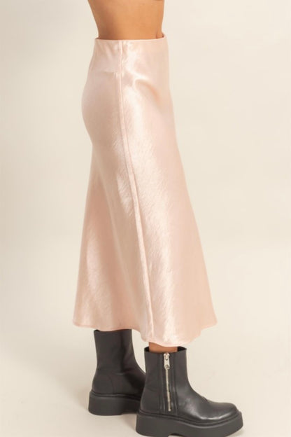 DUSTY PINK MIDI SATIN SKIRT