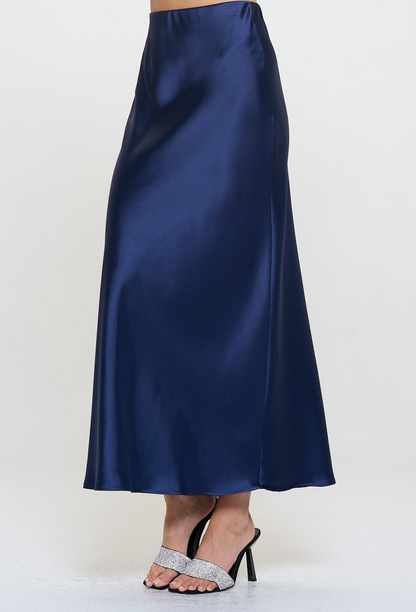 SIMPLY SATIN NAVY MAXI SKIRT