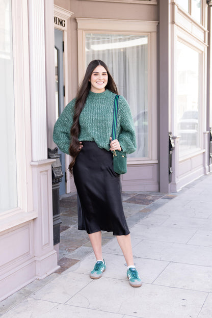 BLACK SATIN SKIRT