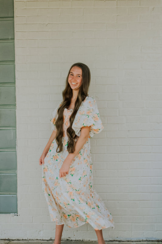 CREAM PEACH FLORAL DRESS