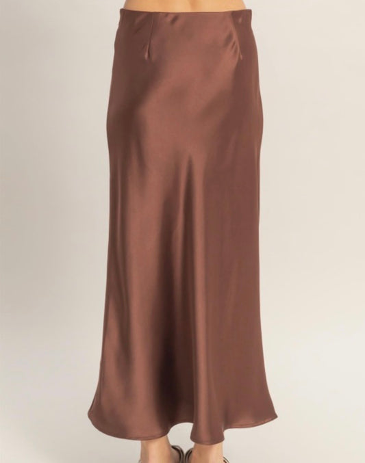 MIDI SATIN CHOCOLATE SKIRT