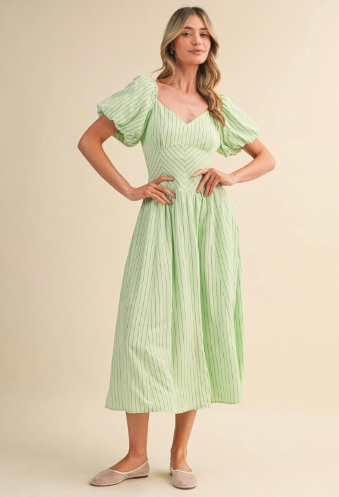 GREEN STRIPED DRESS