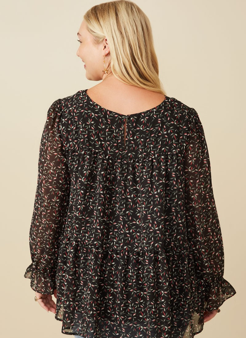 PLUS DITSY FLORAL TIERED TOP