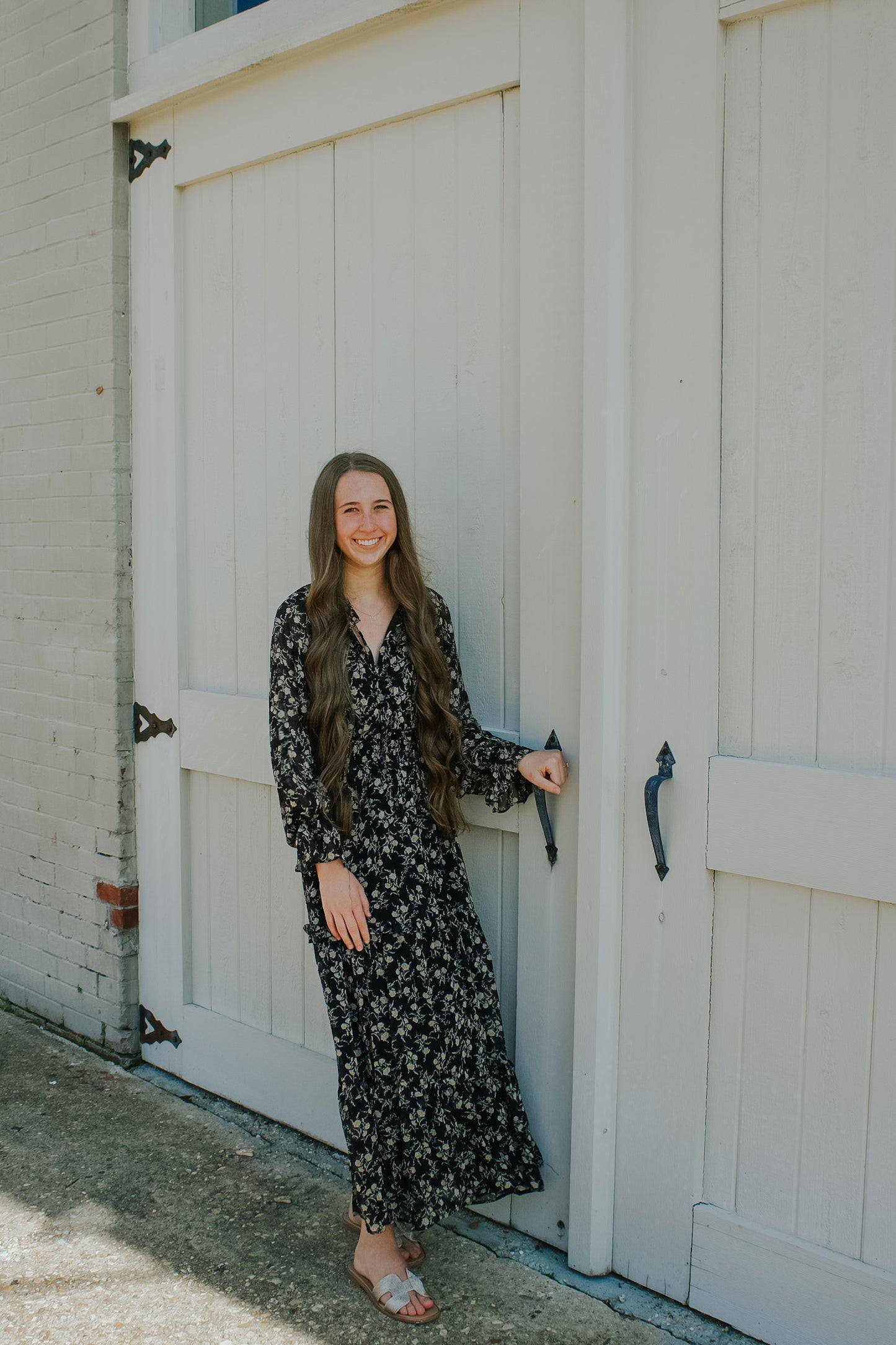 BLACK FLORAL MIDI DRESS