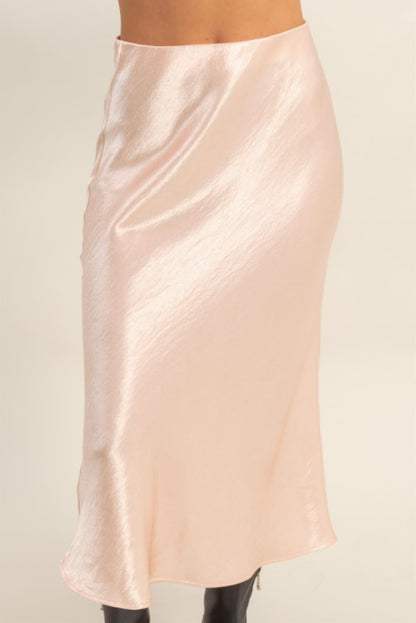 DUSTY PINK MIDI SATIN SKIRT