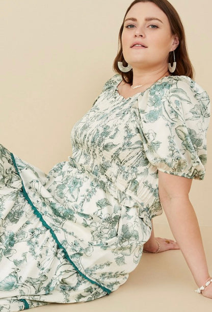 PLUS EMERALD FLORAL DRESS
