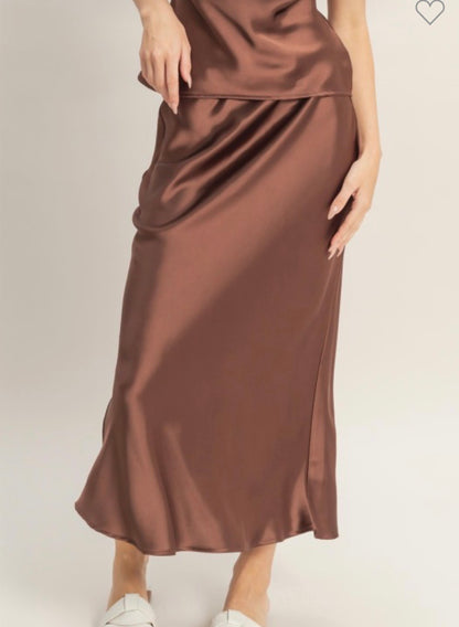 MIDI SATIN CHOCOLATE SKIRT