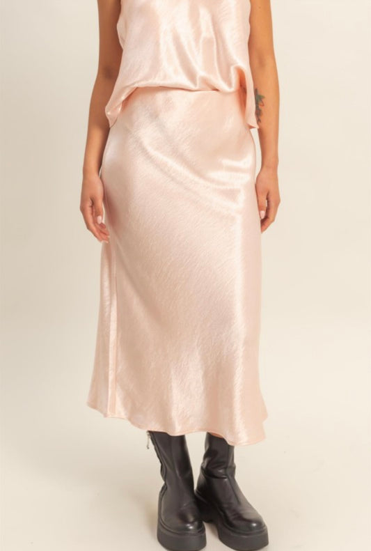 DUSTY PINK MIDI SATIN SKIRT
