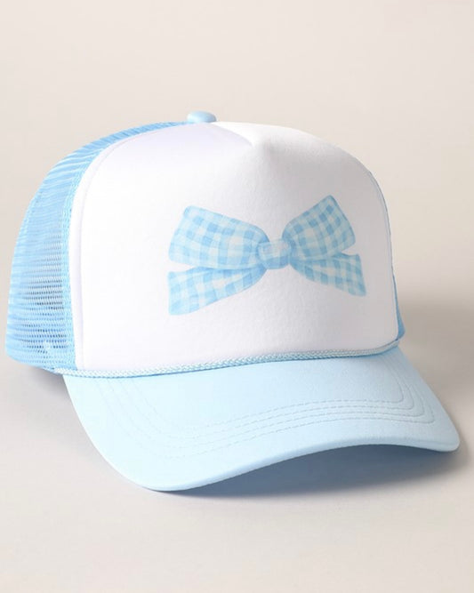 LIGHT BLUE CHECKERED BOW TRUCKER HAT