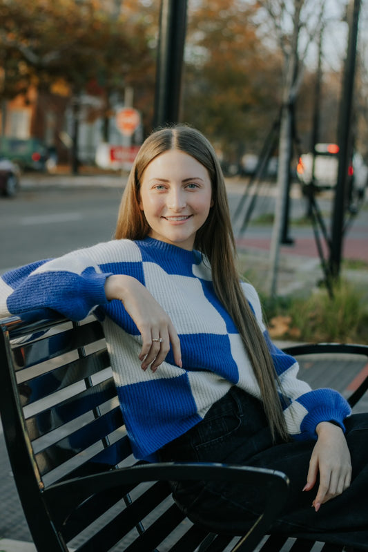 SIMPLY B BLUE CHECK SWEATER