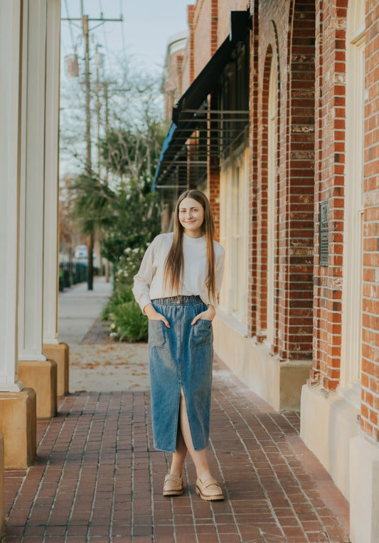 SIMPLY DRAWSTRING DENIM SKIRT