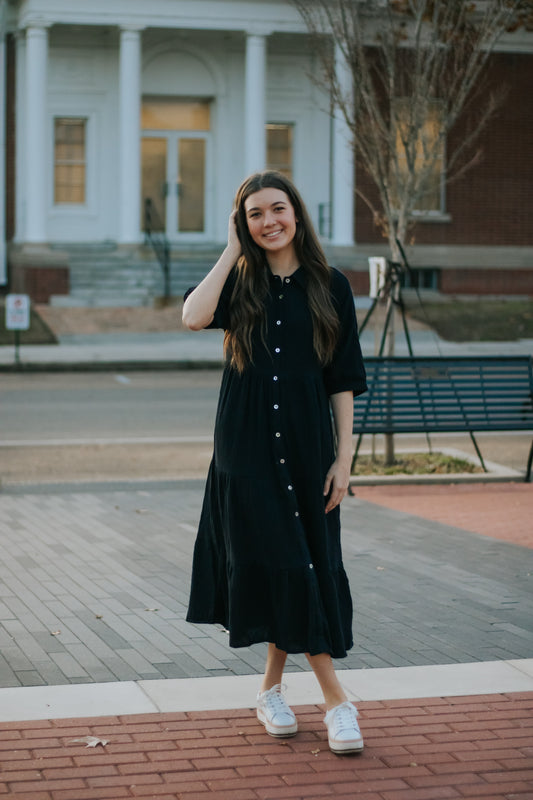 BLACK BUTTON UP DRESS