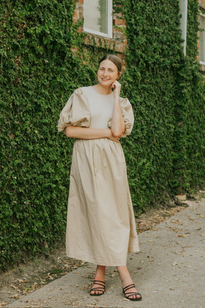 SIMPLY BEIGE PUFF SLEEVE DRESS