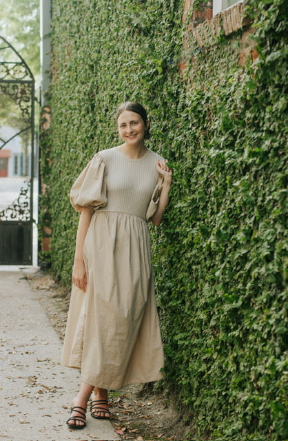 SIMPLY BEIGE PUFF SLEEVE DRESS