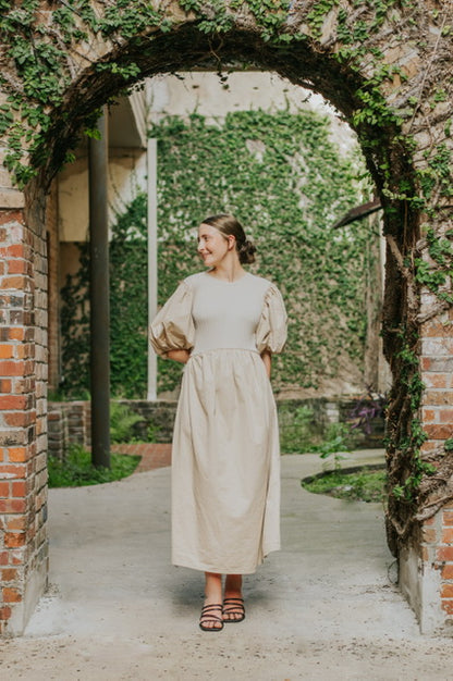 SIMPLY BEIGE PUFF SLEEVE DRESS