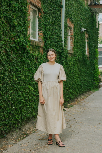 SIMPLY BEIGE PUFF SLEEVE DRESS