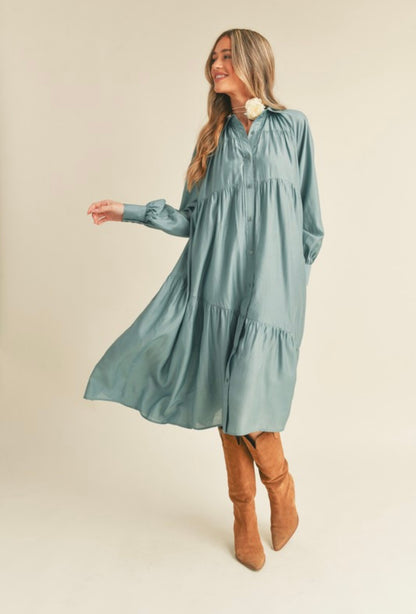 BUTTON DOWN MIDI DRESS