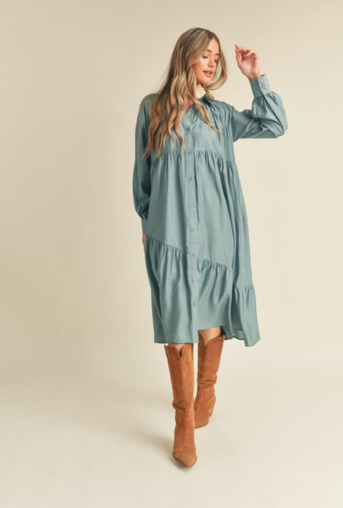 BUTTON DOWN MIDI DRESS