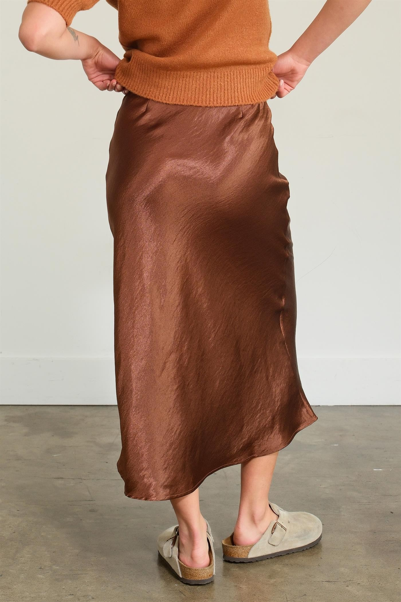 CHESTNUT SATIN SKIRT