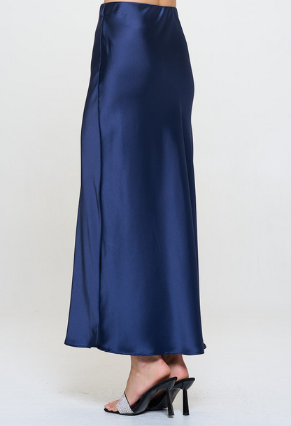 SIMPLY SATIN NAVY MAXI SKIRT