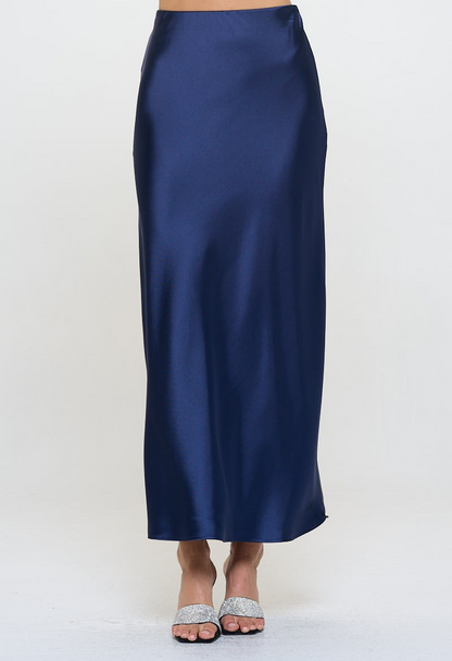 SIMPLY SATIN NAVY MAXI SKIRT